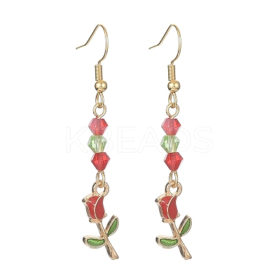 Valentine's Day Theme Alloy Enamel Rose Dangle Earrings with Glass Beaded EJEW-JE05336-1