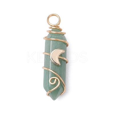 2Pcs 2 Styles Natural Green Aventurine Double Terminated Pointed Pendants PALLOY-JF03122-02-1