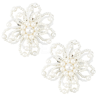 Beaded Plastic Imitation Pearl Flower Shoe Decoration FIND-FG0002-02-1