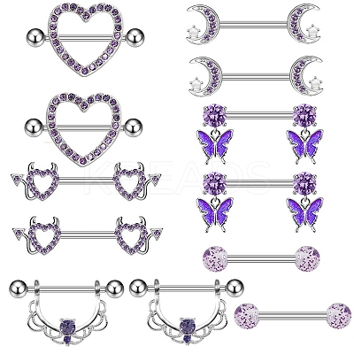 6 Styles 316L Surgical Stainless Steel Cubic Zirconia Nipple Nail Ring Sets WGE45DD-07-1