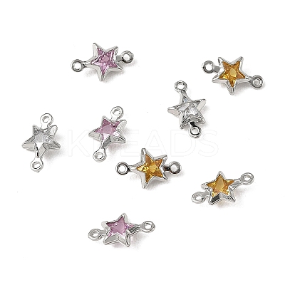SHEGRACE Brass Pave Cubic Zirconia Star Connector Charms XGRQ2O036-441P-1