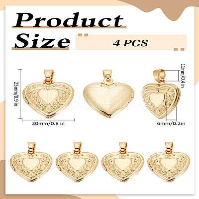 4Pcs Brass Locket Pendants KK-LP0001-90-1
