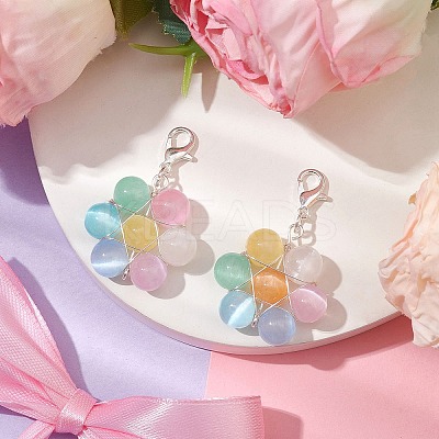 Flower Wire Wrapped Natural Selenite Beads Pendant Decoration HJEW-TA00222-1