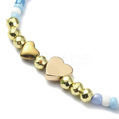 3Pcs 3 Color Non-magnetic Synthetic Hematite Heart & Glass Seed Beaded Stretch Bracelets Set BJEW-JB09457-1