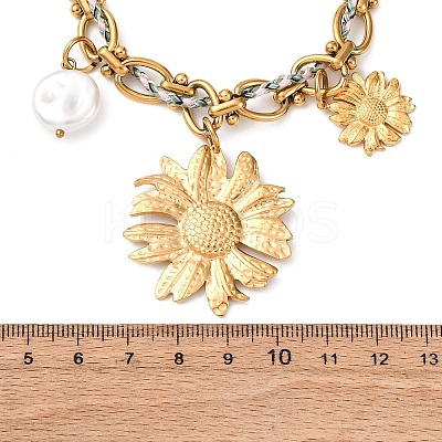 304 Stainless Steel Sunflower Pendant Necklaces NJEW-Z096-03G-1