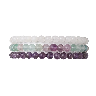3Pcs 3 Style Natural Mixed Stone Round Beaded Stretch Bracelets BJEW-JB10178-05-1
