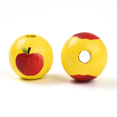 Printed Wood European Beads WOOD-L020-D01-1