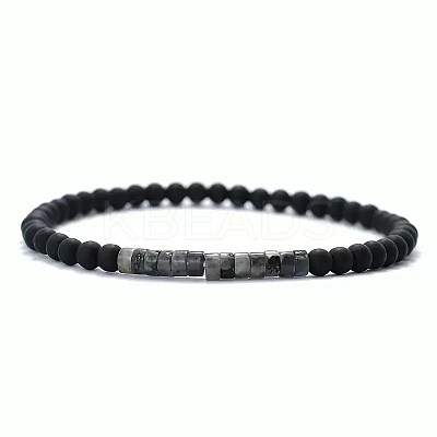 4MM Natural Larvikite Heishi Beads and Round Frosted Black Onyx(Dyed & Heated) Beaded Stretch Bracelets for Women Men MG4641-4-1