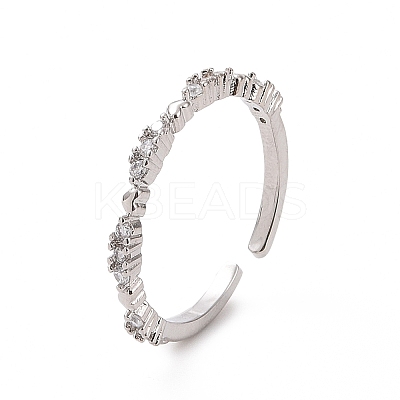 Clear Cubic Zirconia Heart Open Cuff Ring RJEW-H127-35P-1