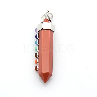 Yoga Chakra Jewelry Platinum Plated Brass Gemstone Double Terminated Pointed Big Pendants G-P053-19H-1