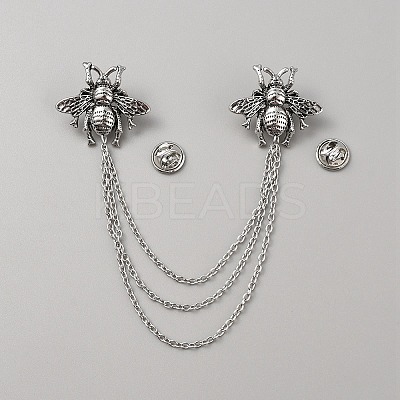 Double Bee Hanging Chain Brooch JEWB-WH0030-19AS-1