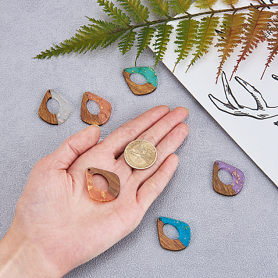 Transparent Resin & Walnut Wood Pendants RESI-CJ0001-74-1