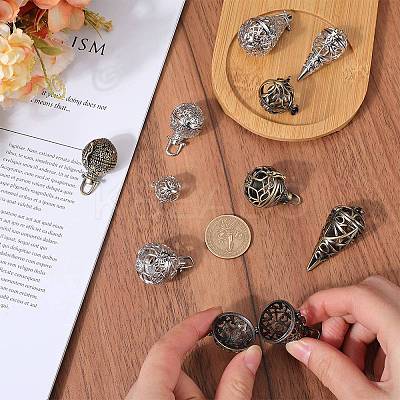 10Pcs 10 Styles Brass Cage Pendants KK-SC0004-27-1
