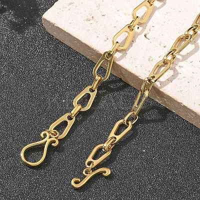 304 Stainless Steel Teardrop Link Chain Necklaces for Women NJEW-R012-02G-1