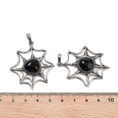 Natural Obsidian Spider Web Pendants G-Q163-09AS-02-1