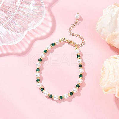 Shell Pearl & Dyed Natural Malaysia Jade Round Beaded Bracelets for Women BJEW-JB12031-03-1
