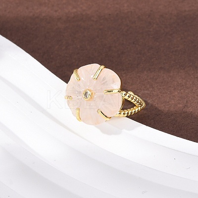 Flower Natural Mixed Stone Cuff Rings RJEW-G366-01G-1