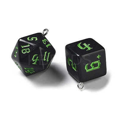 7 Styles Opaque Resin Polyhedral Dice Pendants Set RESI-A029-01B-1