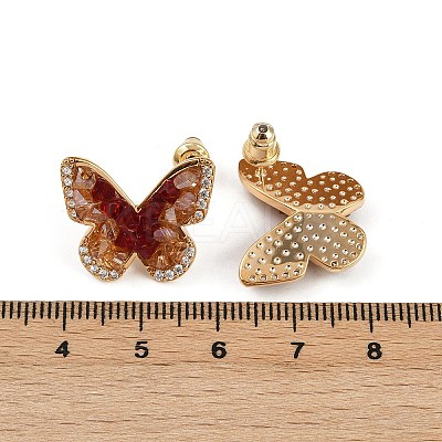 Butterfly Brass Micro Pave Clear Cubic Zirconia Stud Earrings EJEW-K308-03G-1