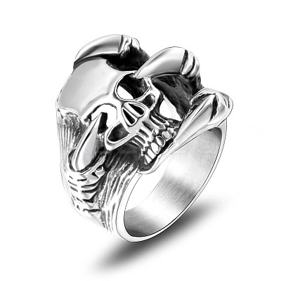 304 Stainless Steel Skull with Claw Finger Ring SKUL-PW0002-031F-P-1
