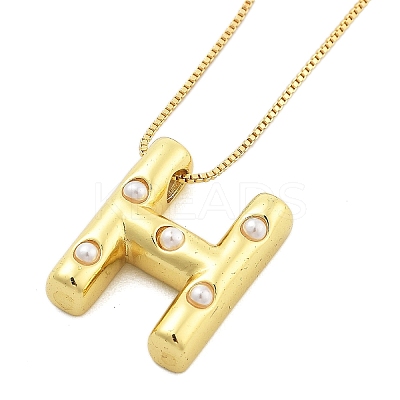 Brass & Plastic Pearl Letter Pendant Box Chain Necklaces for Women NJEW-U017-01G-08-1