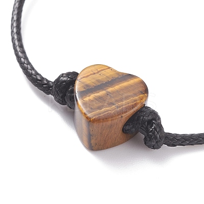 Natural Stone Heart Braided Cord Bracelet BJEW-JB07685-1