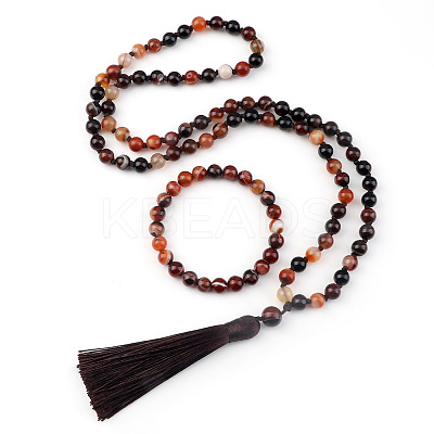 Natural Agate Round Beaded Pendant Necklaces & Bracelets Sets FS-WG9D102-19-1