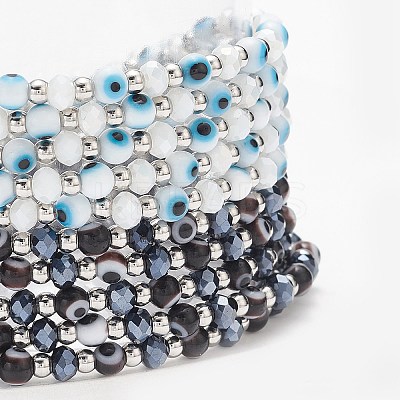 2Pcs 2 Color Lampwork Evil Eye & Glass Stretch Multi-strand Bracelets Set BJEW-JB08785-1