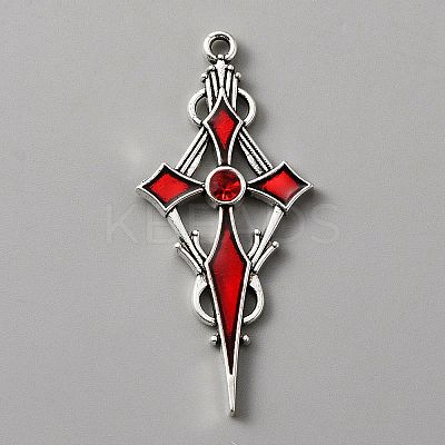 Siam Rhinestone Cross Pendant with Red Enamel LS-ENAM-WH0001-06AS-04-1
