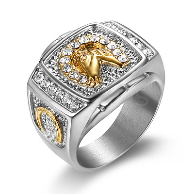 304 Stainless Steel Micro Pave Clear Cubic Zirconia Finger Rings for Men FS-WGEF432-08-1