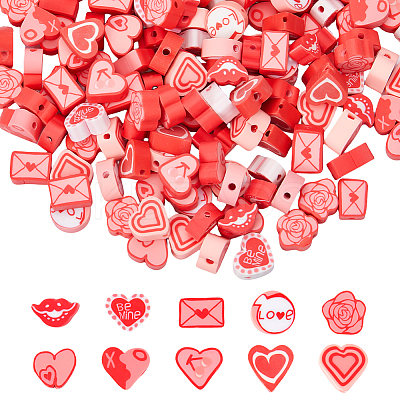 200Pcs 10 Styles Valentine's Day Theme Handmade Polymer Clay Beads CLAY-SC0001-72-1