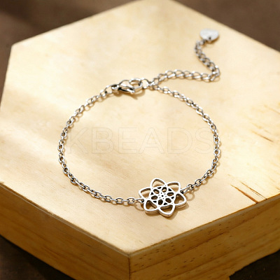 304 Stainless Steel Flower Link Bracelets WG0BE89-01-1
