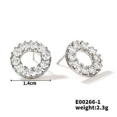 Copper Geometric Hollow Circle Stud Earrings Women Simple Zirconia Fashion Ear Jewelry OJ7270-1-1