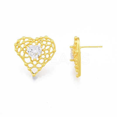 Clear Glass Heart Stud Earrings EJEW-G322-27MG-1