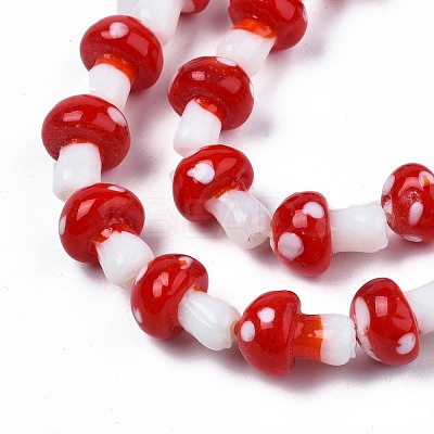 Autumn Theme Mushroom Handmade Lampwork Beads Strands X-LAMP-R116-13A-1