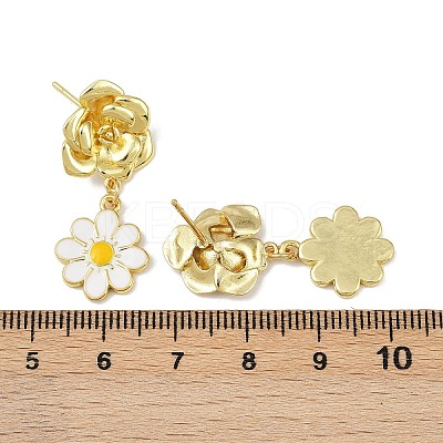 Daisy Flower Brass Dangle Stud Earrings EJEW-S277-04G-1