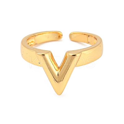 Hollow V-Shaped Brass Open Cuff Rings RJEW-Q781-15G-1