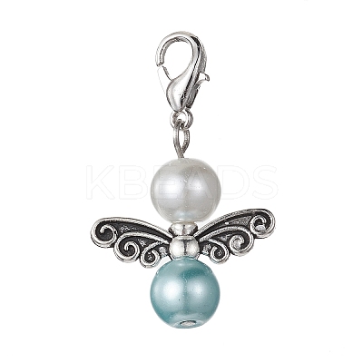 Angel Alloy & Glass Pearl Round Bead Pendant Decorations HJEW-JM01292-1