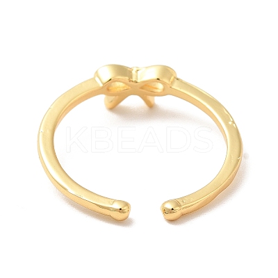 Brass Bowknot Open Cuff Ring for Women KK-H434-25G-1