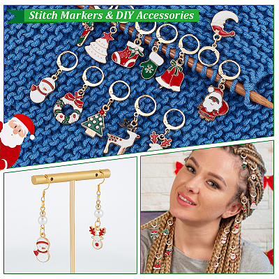 Alloy Enamel Christmas Theme Pendant Locking Stitch Markers HJEW-AB00085-1
