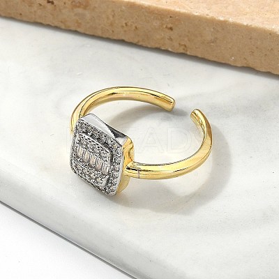 Brass Micro Pave Clear Cubic Zirconia Cuff Rings for Women RJEW-U041-09G-1