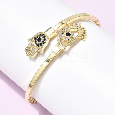 Eye Theme Brass Micro Pave Cubic Zirconia Cuff Bangles for Women BJEW-F526-01B-G-1