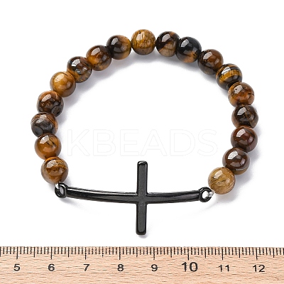 Round Natural Tiger Eye Bead Stretch Bracelets BJEW-F493-08EB-01-1