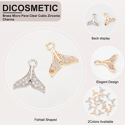 16Pcs 2 Colors Brass Micro Pave Clear Cubic Zirconia Charms KK-DC0001-09-1