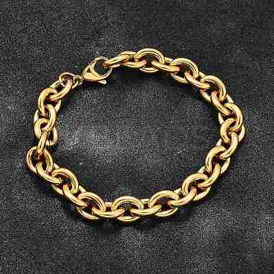 304 Stainless Steel Cable Chain Bracelets for Women LS-BJEW-Q050-01A-G-1
