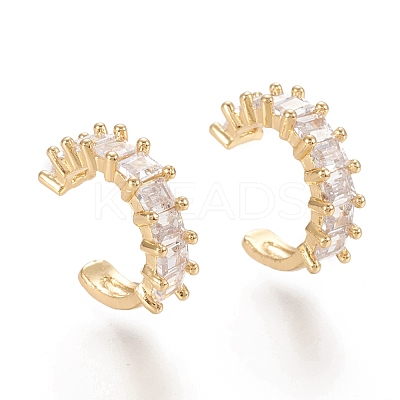 Brass Micro Pave Clear Cubic Zirconia Cuff Earrings EJEW-M195-10G-1