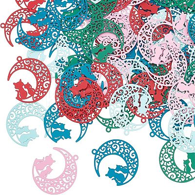 70Pcs 5 Colors 430 Stainless Steel Kitten Pendants STAS-UN0027-01-1