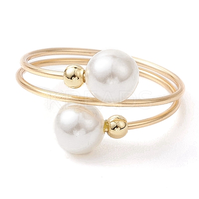 Round Shell Pearl Beaded Cuff Rings for Women RJEW-TA00152-1