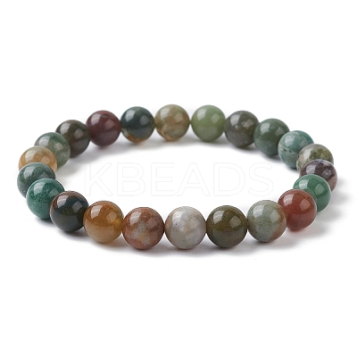 Natural Indian Agate Round Beaded Stretch Bracelets BJEW-TA00410-02-1
