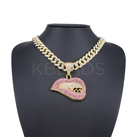 Zinc Alloy Full Rhinestone Lip Pendant Cuban Link Chain Necklaces for Men FS-WG26C72-03-1